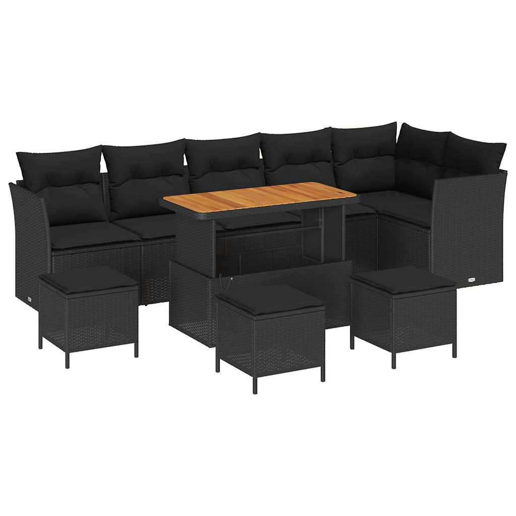 Conjunto de Sofá de Jardim 10 pcs Preto vime PE