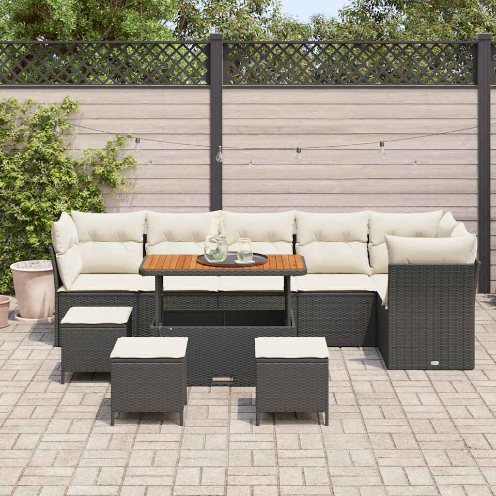 Conjunto de Sofá de Jardim 10 pcs Preto vime PE