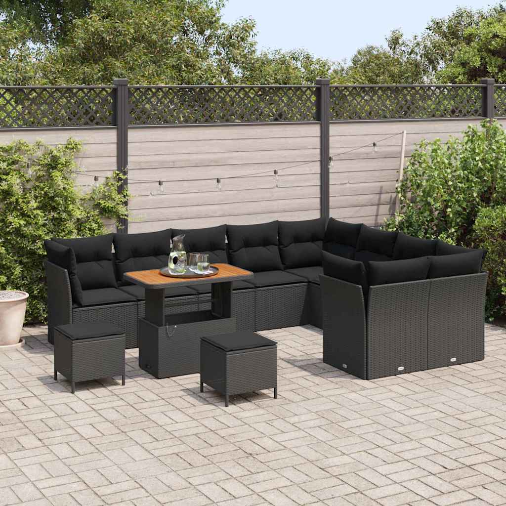Conjunto de Sofá de Jardim 12 pcs Preto vime PE