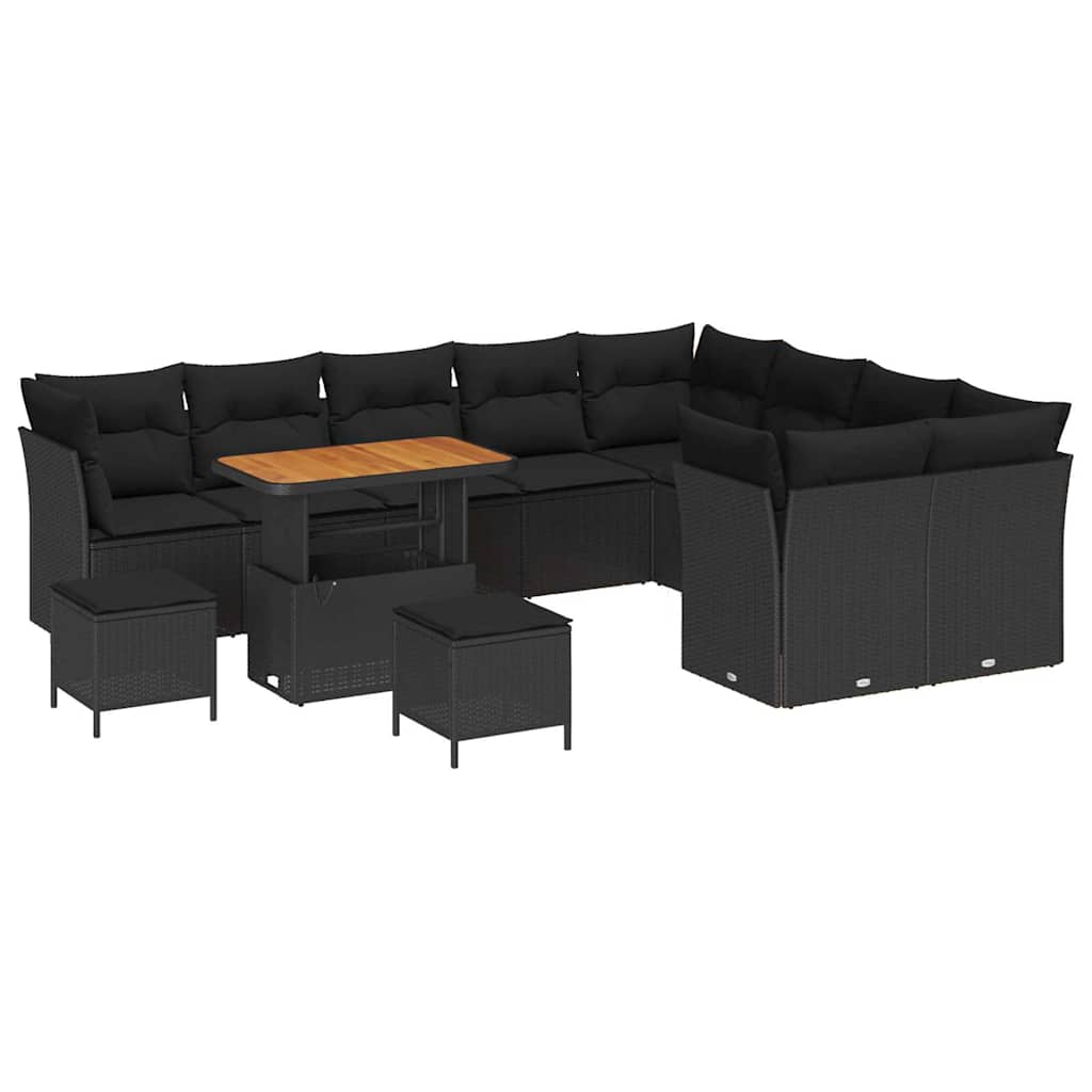 Conjunto de Sofá de Jardim 12 pcs Preto vime PE