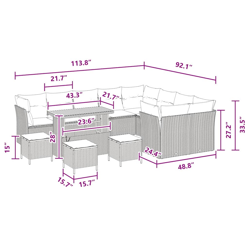 Conjunto de Sofá de Jardim 13 pcs Preto vime PE