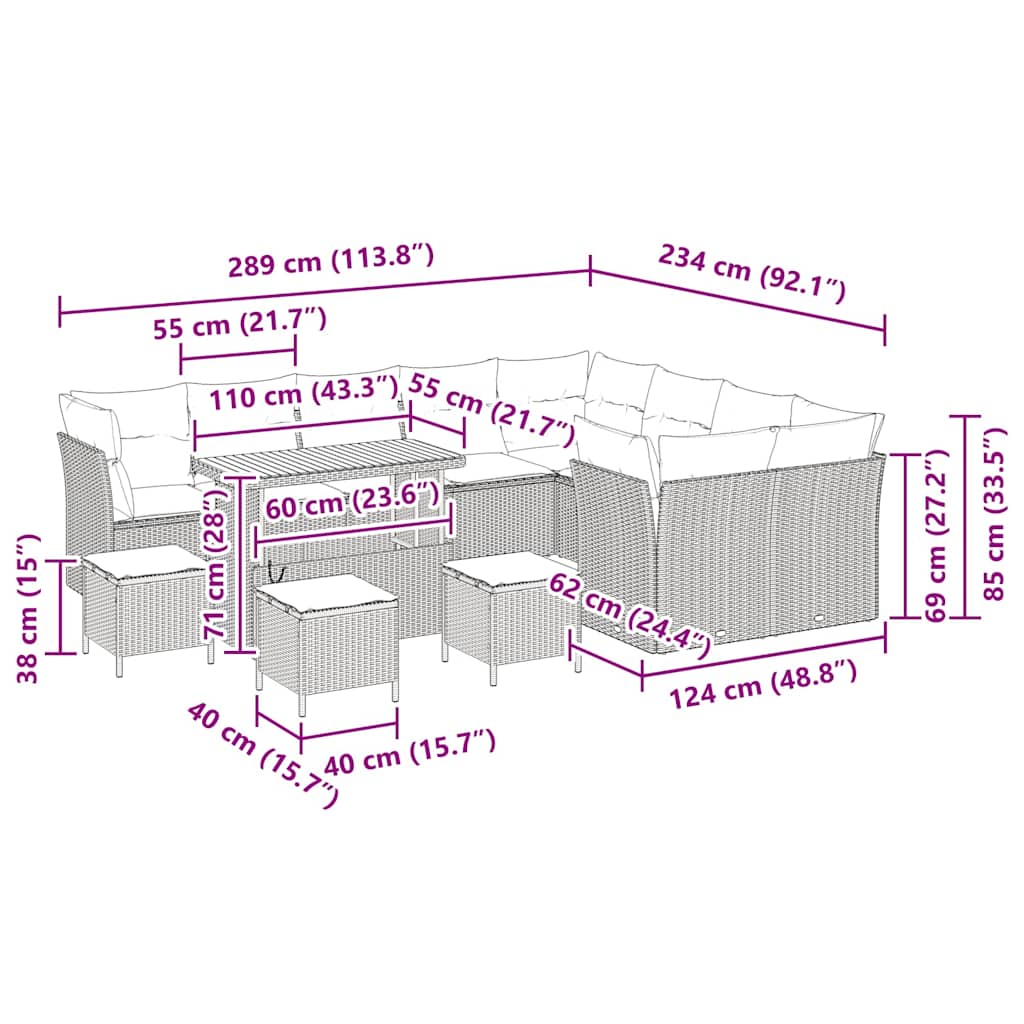 Conjunto de Sofá de Jardim 13 pcs Bege vime PE