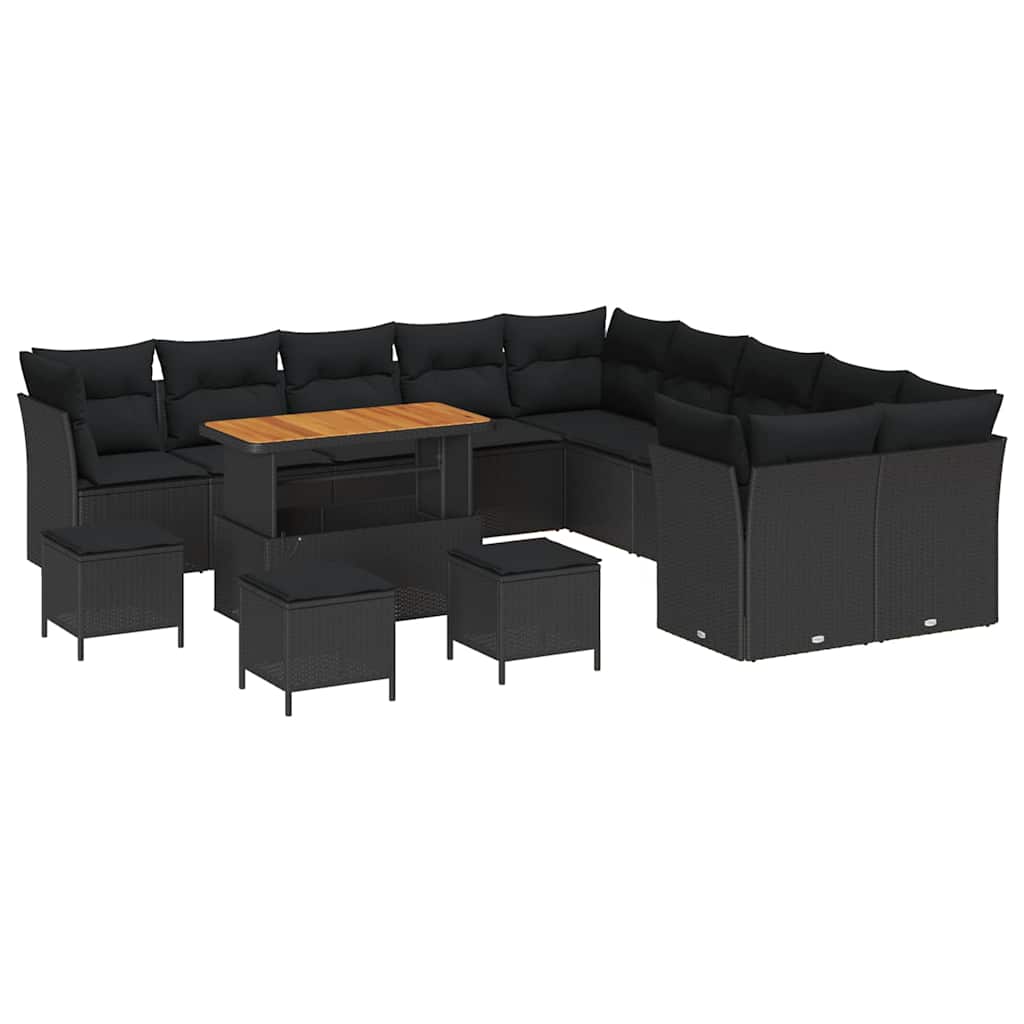 Conjunto de Sofá de Jardim 14 pcs Preto vime PE