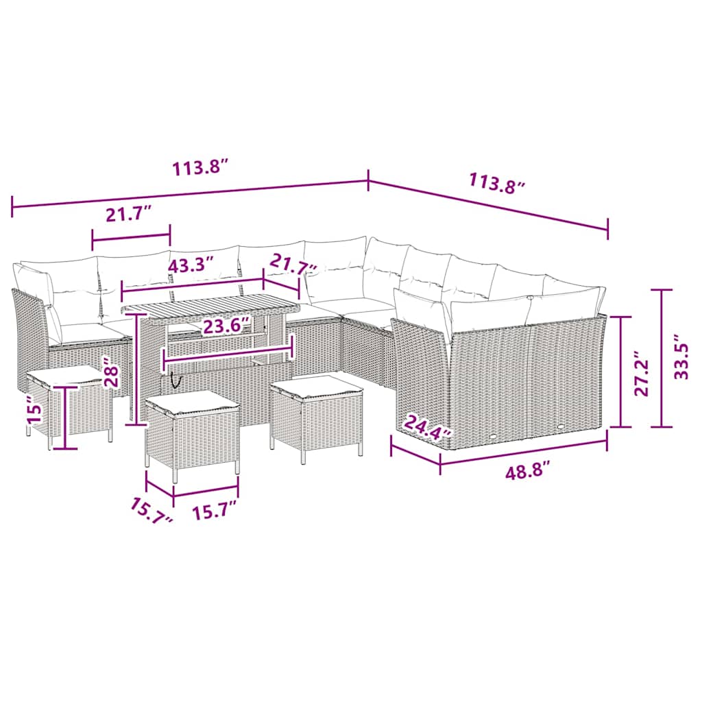 Conjunto de Sofá de Jardim 14 pcs Preto vime PE