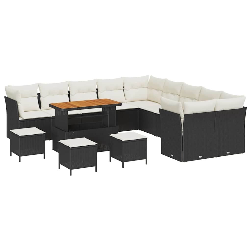 Conjunto de Sofá de Jardim com almofada 14 pcs Preto vime PE