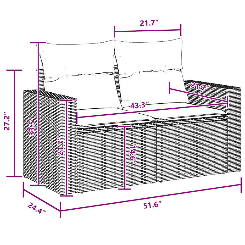 Conjunto de Sofá de Jardim com almofada 8 pcs Preto vime PE