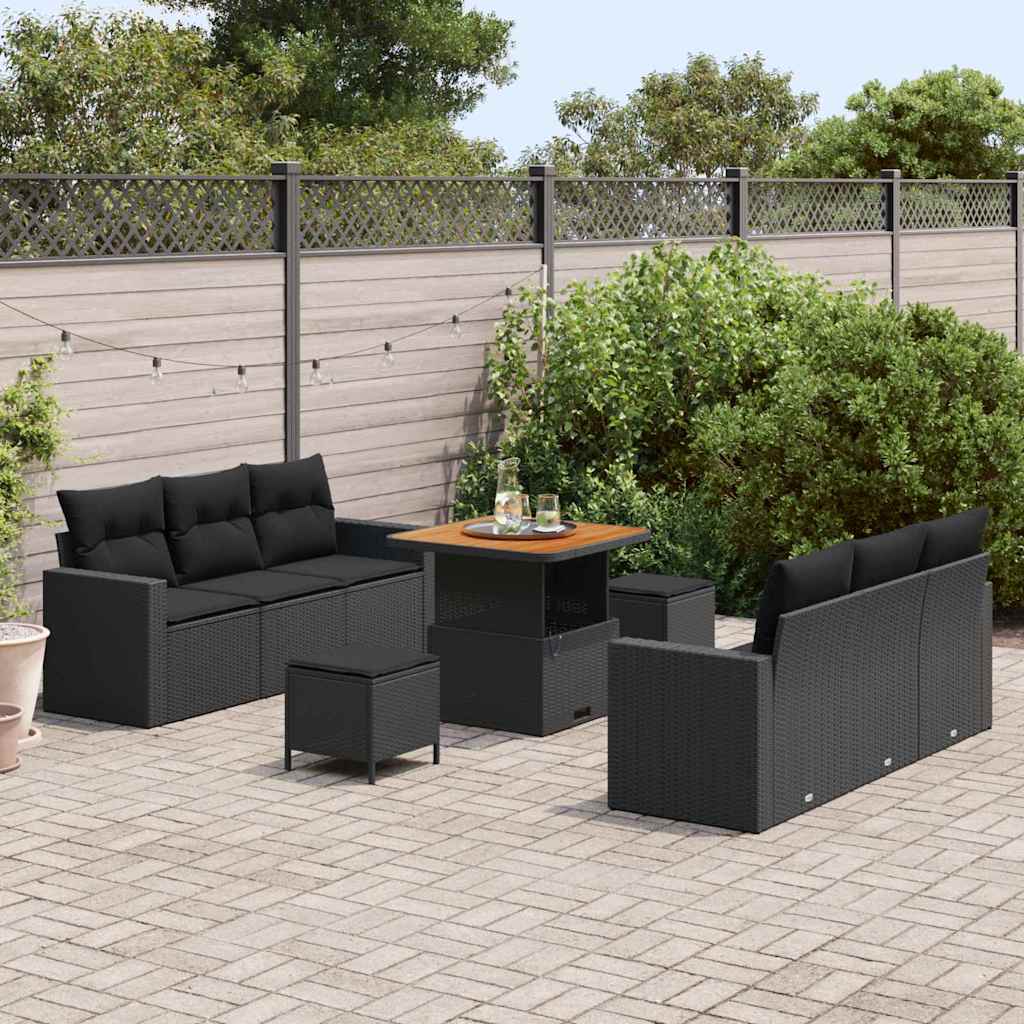 Conjunto de Sofá de Jardim 9 pcs Preto vime PE