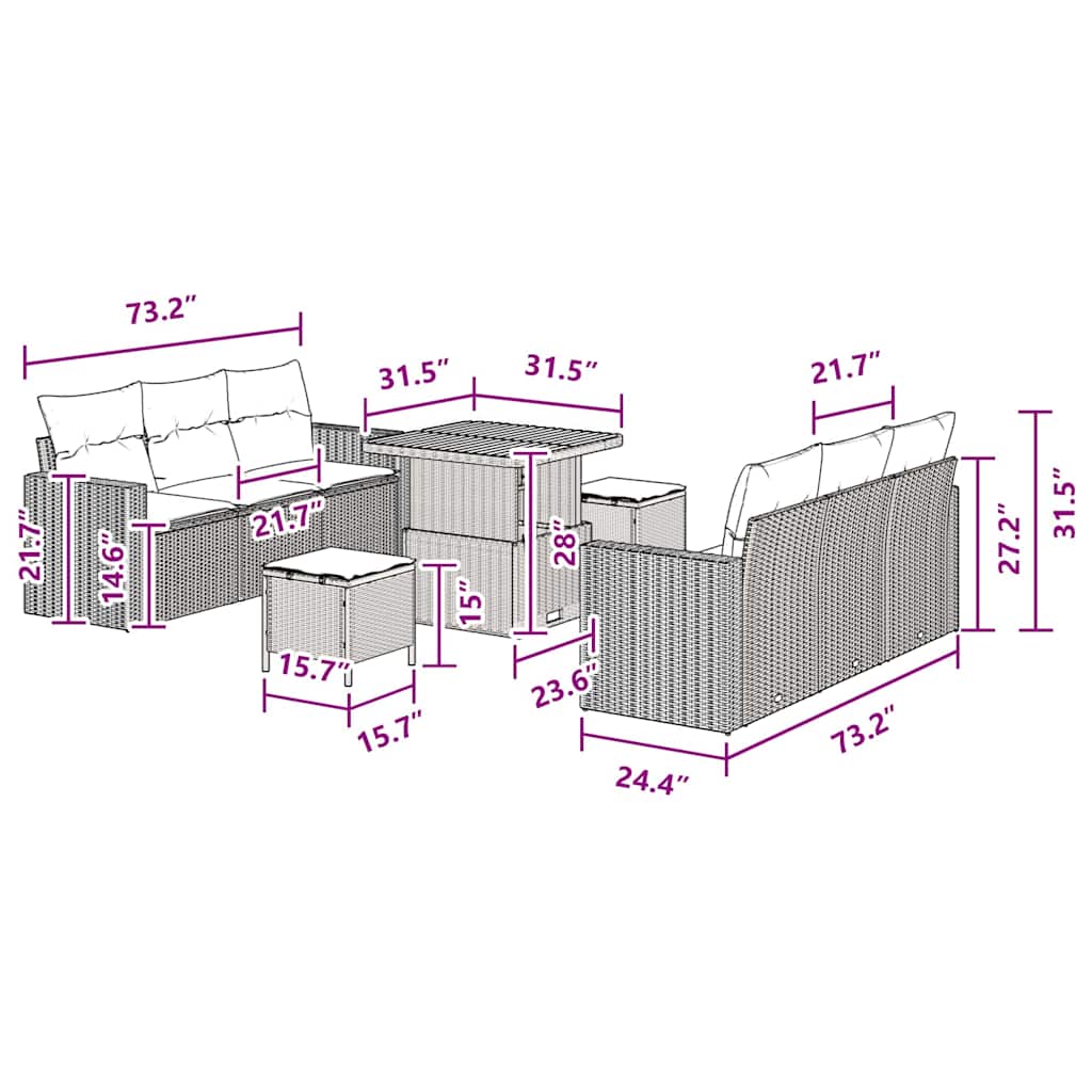 Conjunto de Sofá de Jardim 9 pcs Preto vime PE