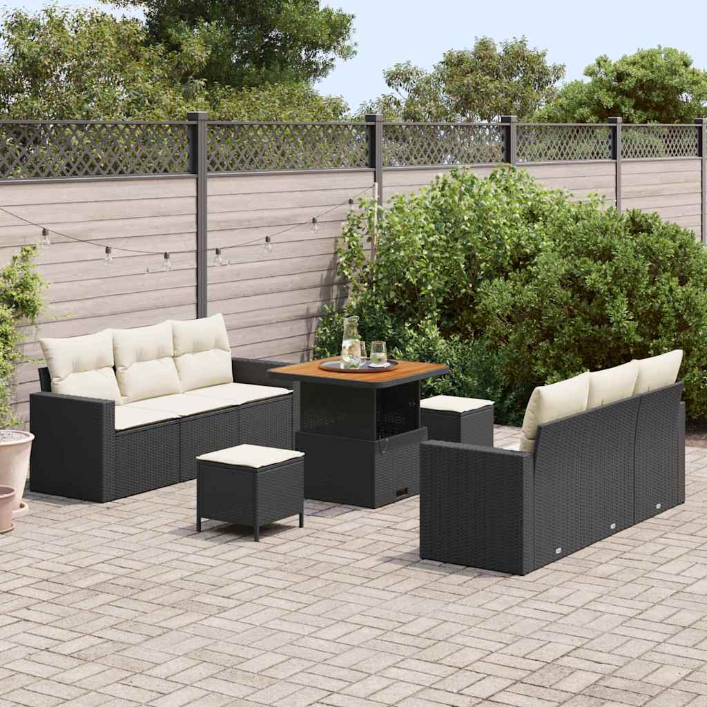 Conjunto de Sofá de Jardim 9 pcs Preto vime PE
