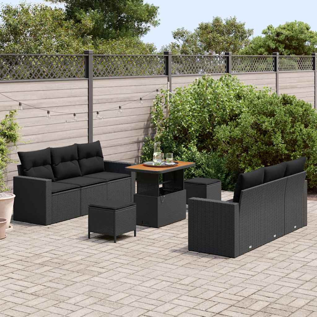 Conjunto de Sofá de Jardim 9 pcs Preto vime PE