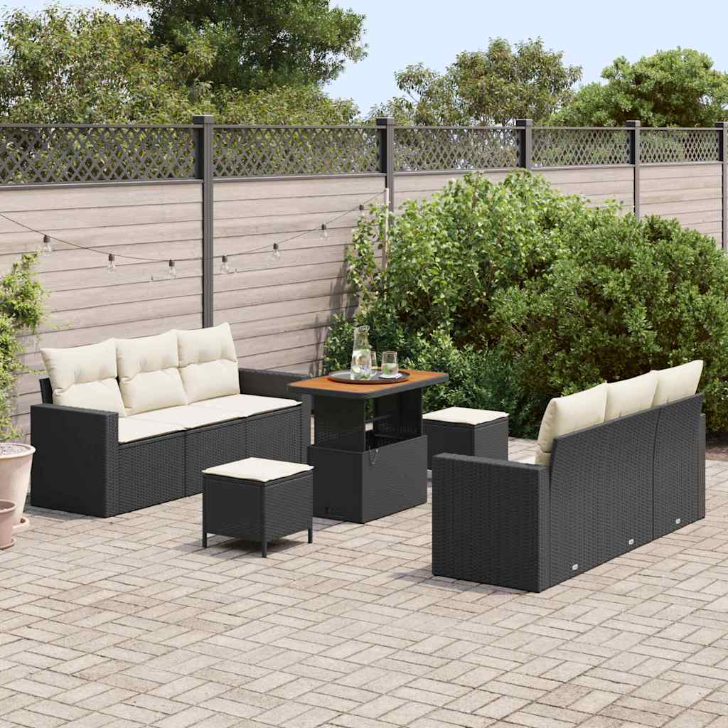Conjunto de Sofá de Jardim 9 pcs Preto vime PE