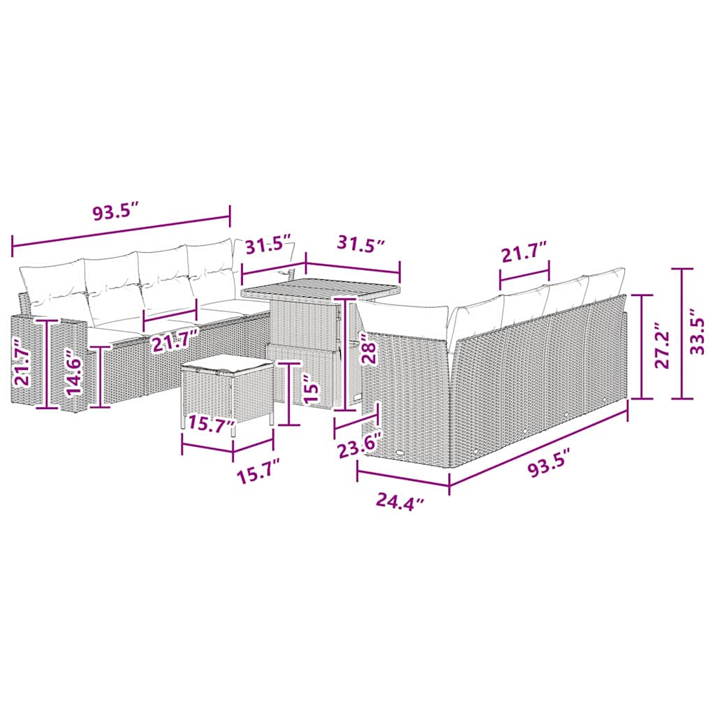 Conjunto de Sofá de Jardim 11 pcs Preto vime PE