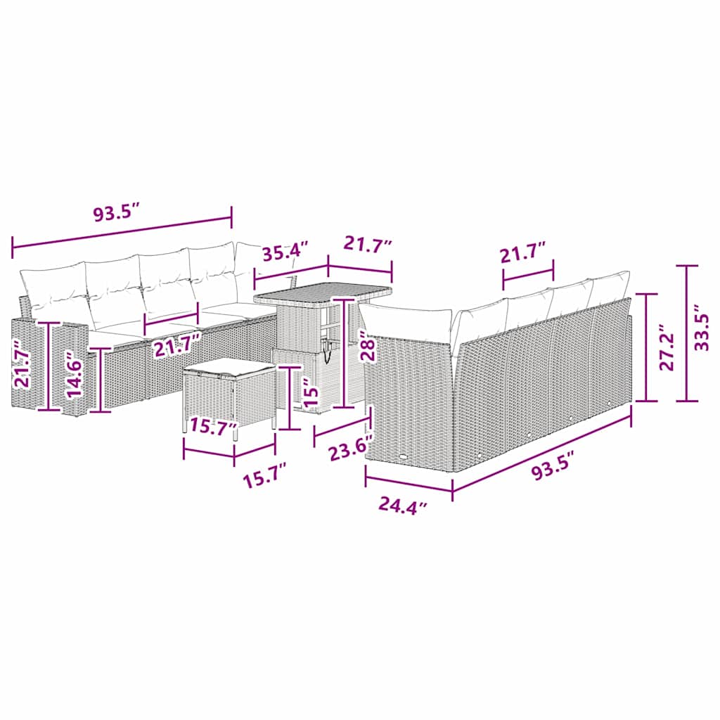 Conjunto de Sofá de Jardim 11 pcs Preto vime PE