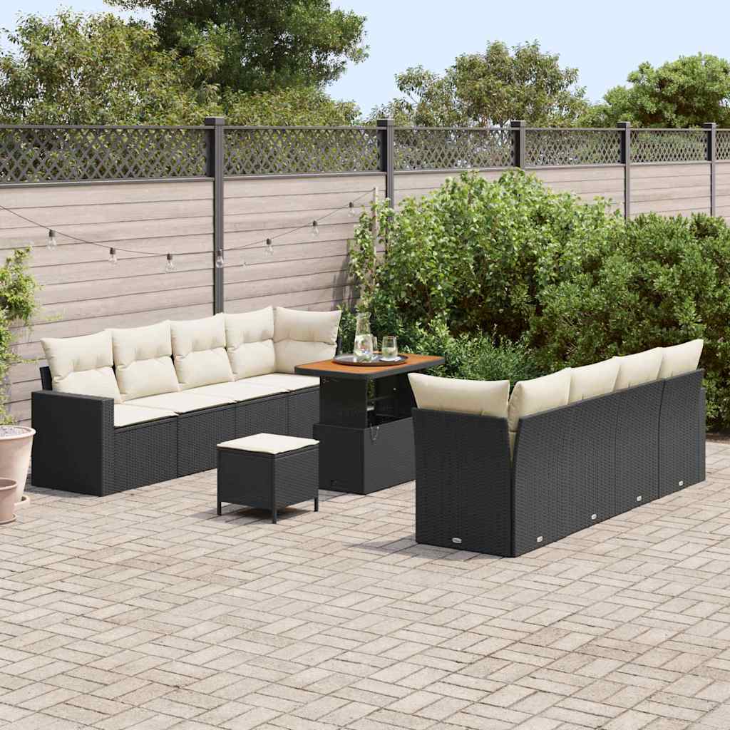 Conjunto de Sofá de Jardim 11 pcs Preto vime PE
