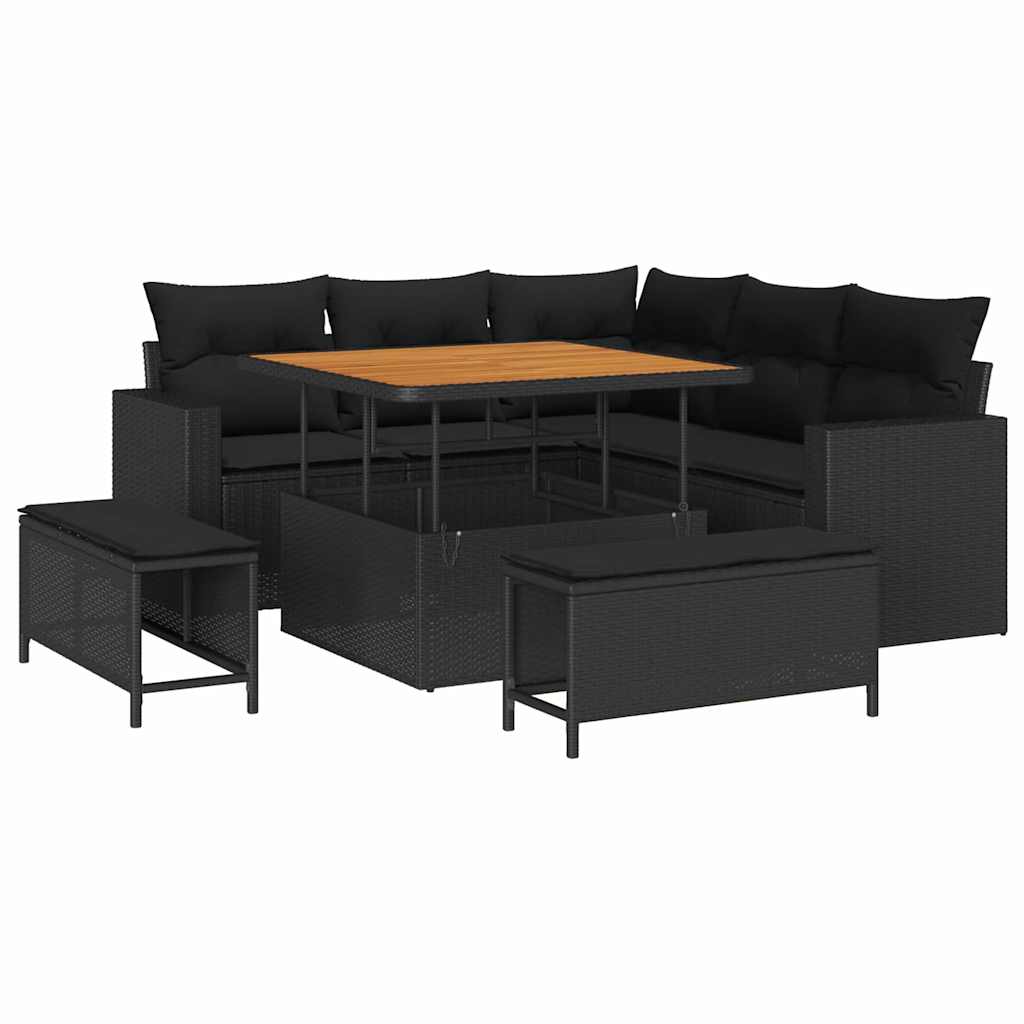 Conjunto de Sofá de Jardim 8 pcs Preto vime PE