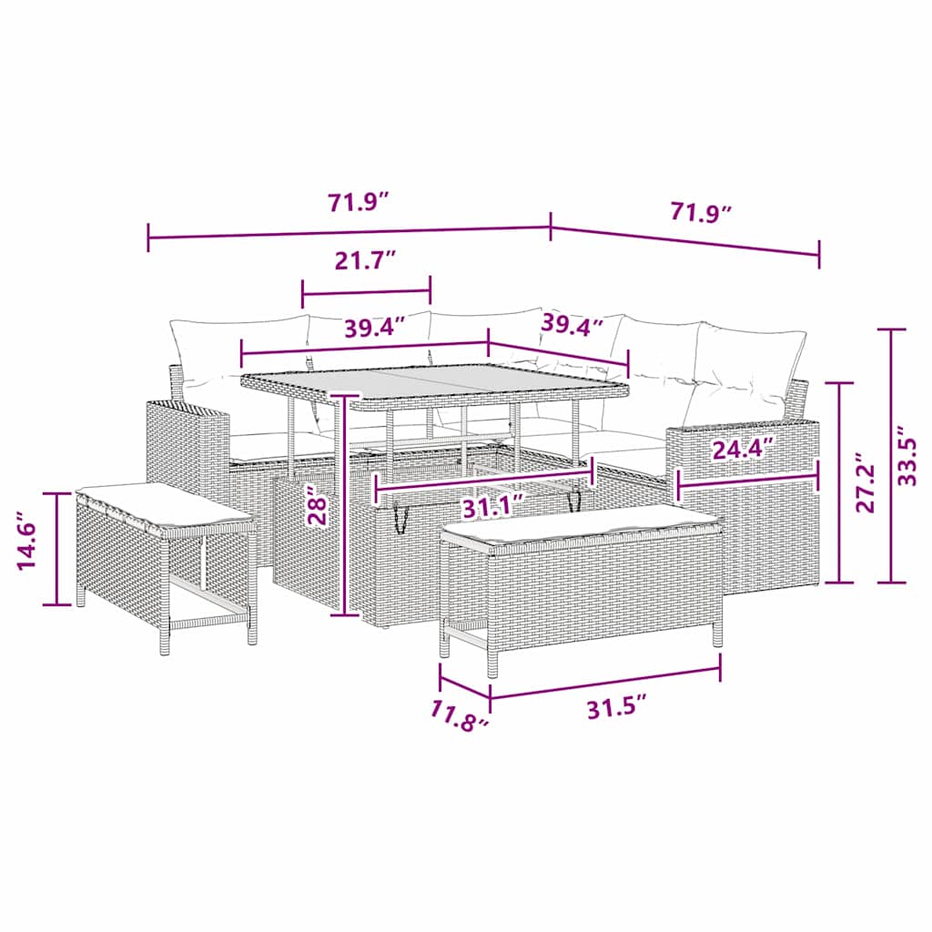 Conjunto de Sofá de Jardim 8 pcs Preto vime PE