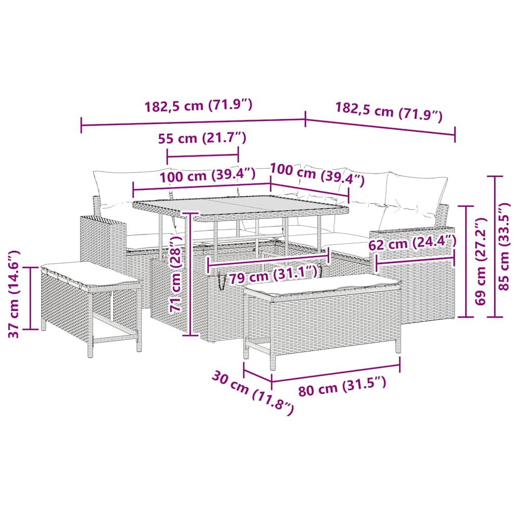 Conjunto de Sofá de Jardim 8 pcs Bege vime PE