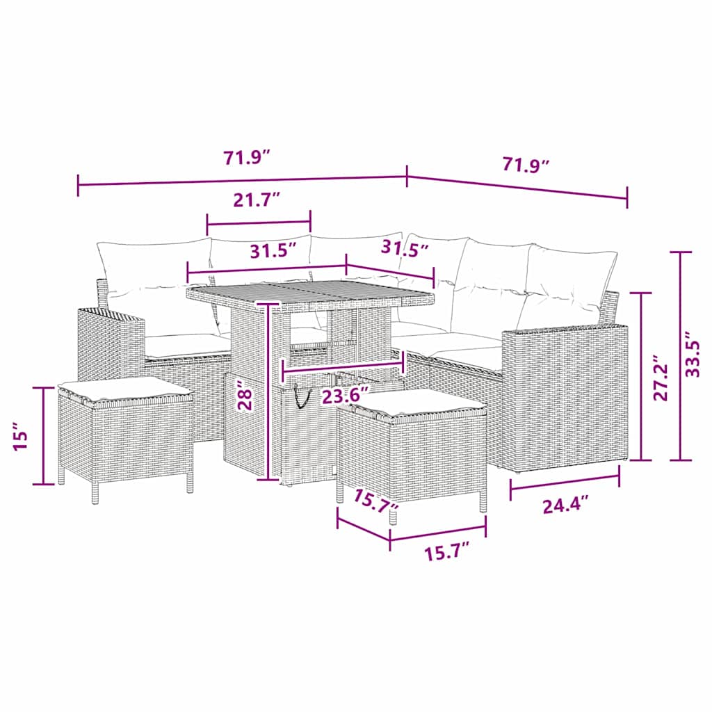Conjunto de Sofá de Jardim 8 pcs Preto vime PE