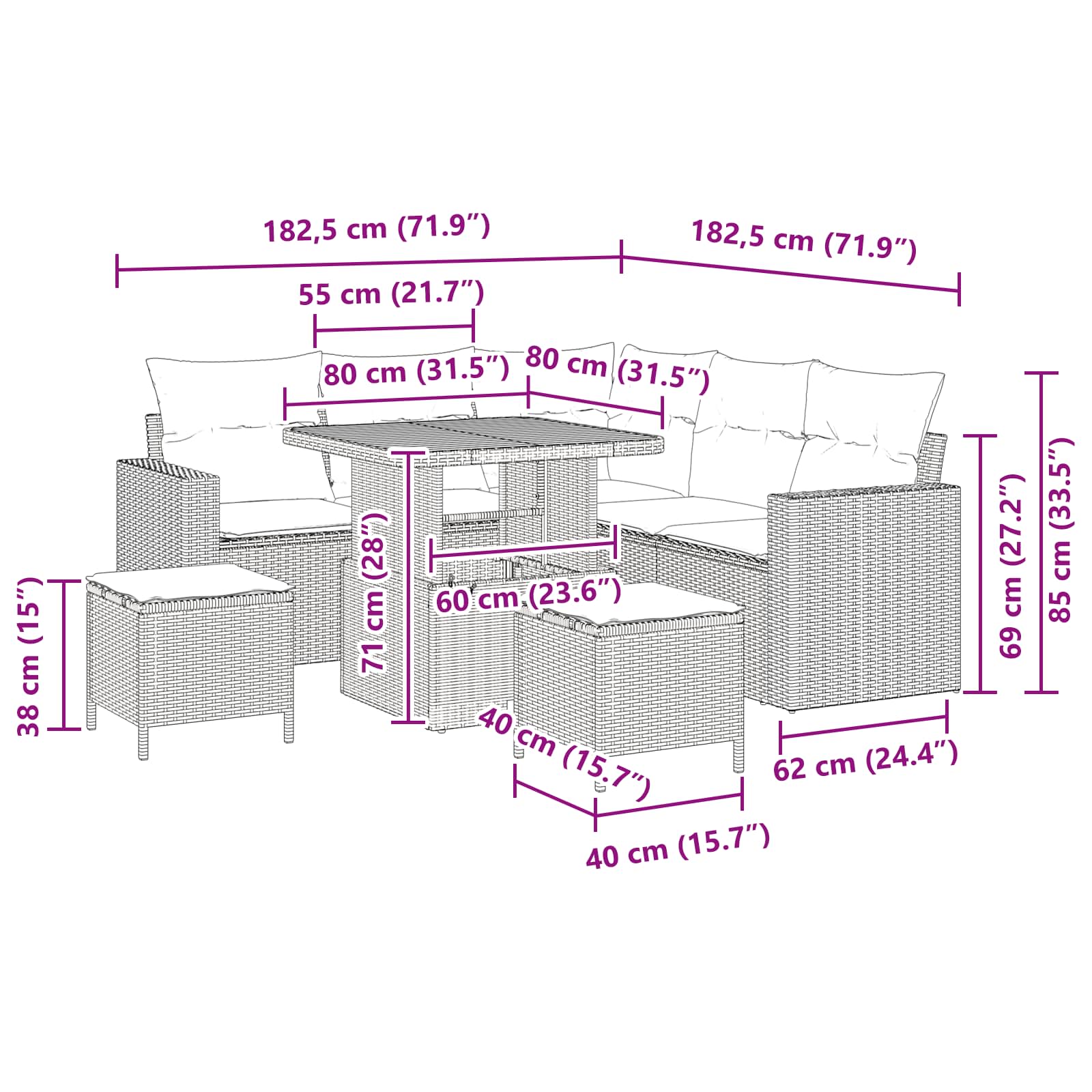 Conjunto de Sofá de Jardim 8 pcs Preto vime PE