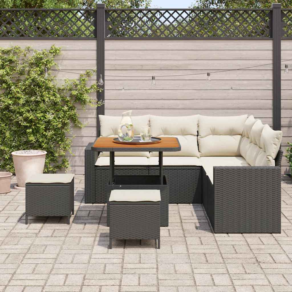 Conjunto de Sofá de Jardim 8 pcs Preto vime PE