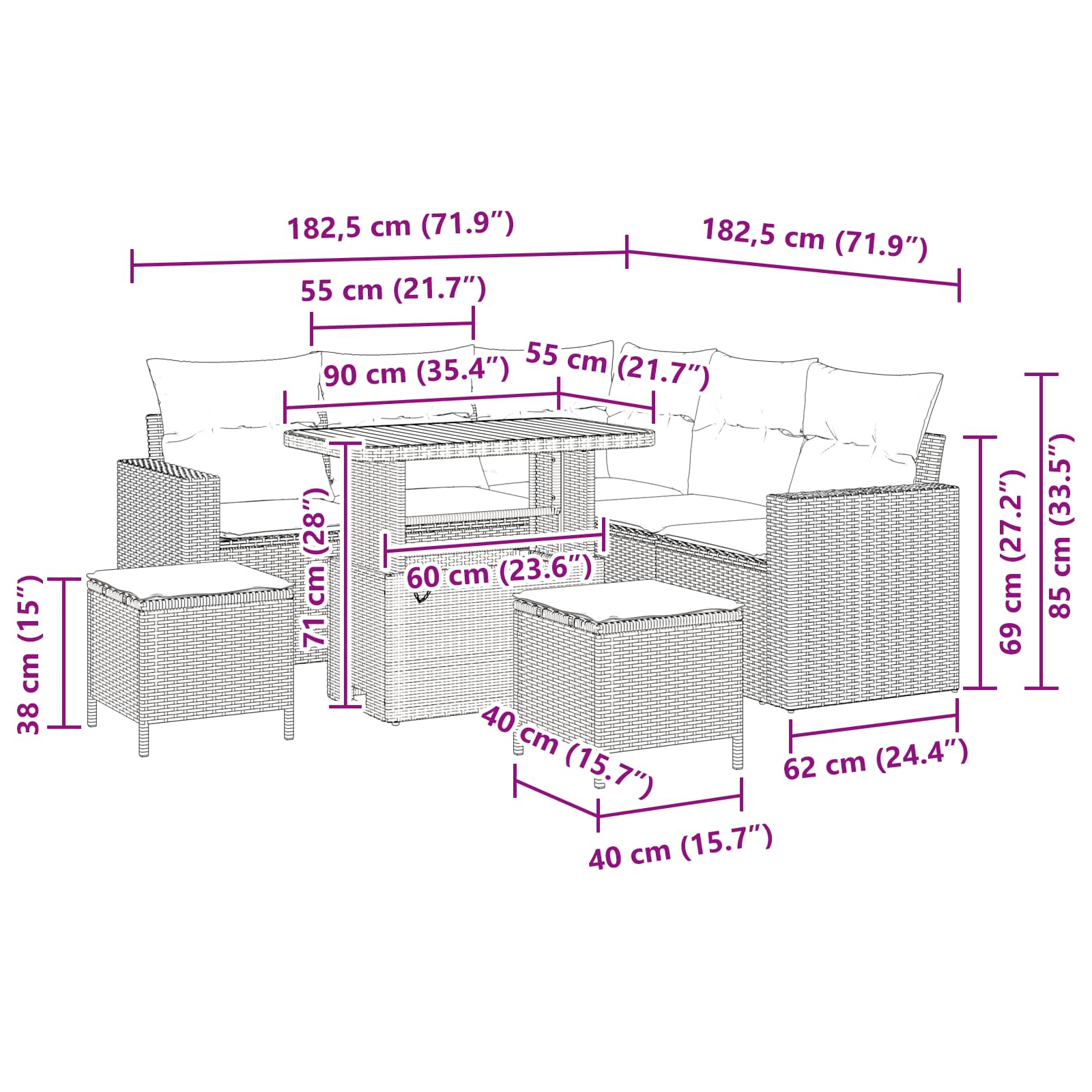 Conjunto de Sofá de Jardim 8 pcs Preto vime PE