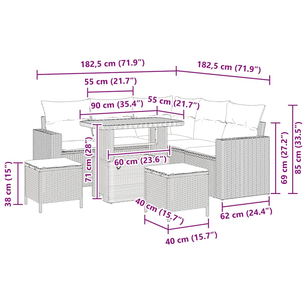Conjunto de Sofá de Jardim 8 pcs Preto vime PE