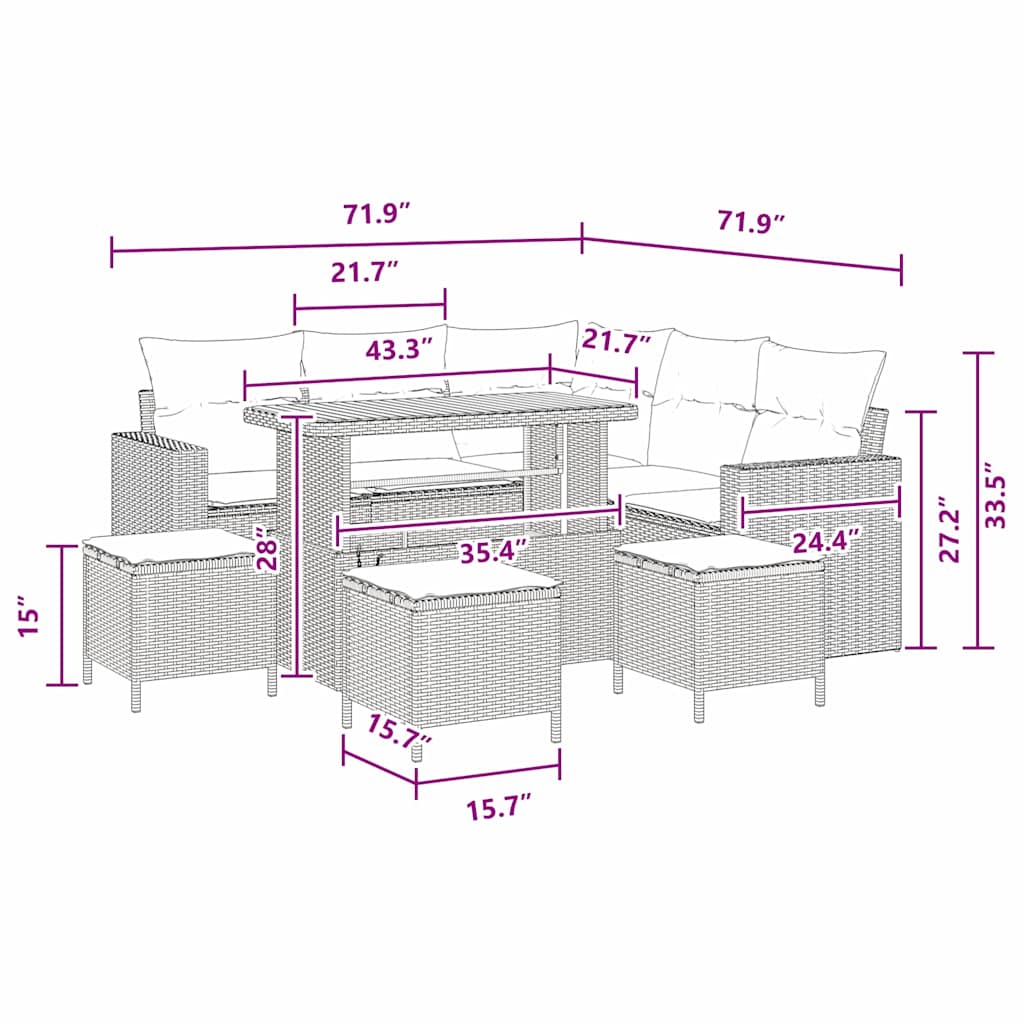 Conjunto de Sofá de Jardim 9 pcs Preto vime PE