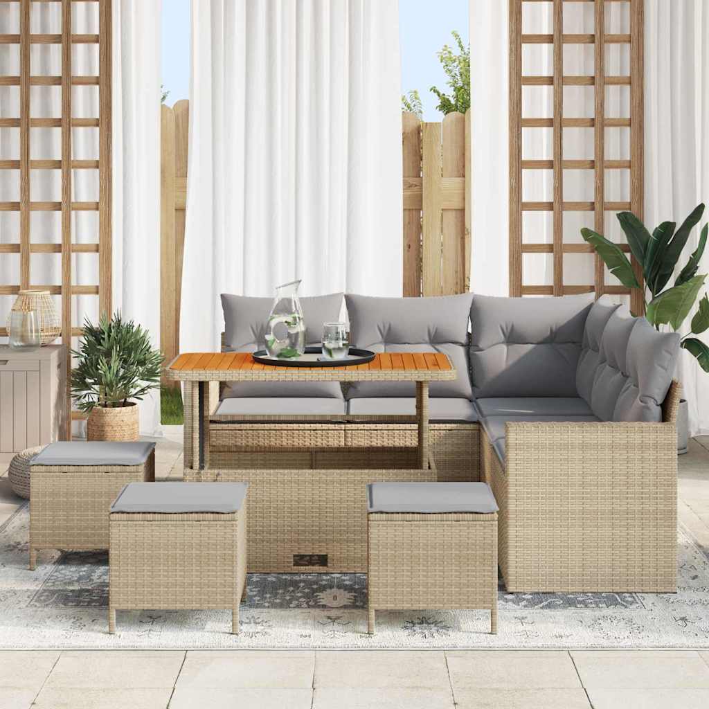 Conjunto de Sofá de Jardim 9 pcs Bege vime PE