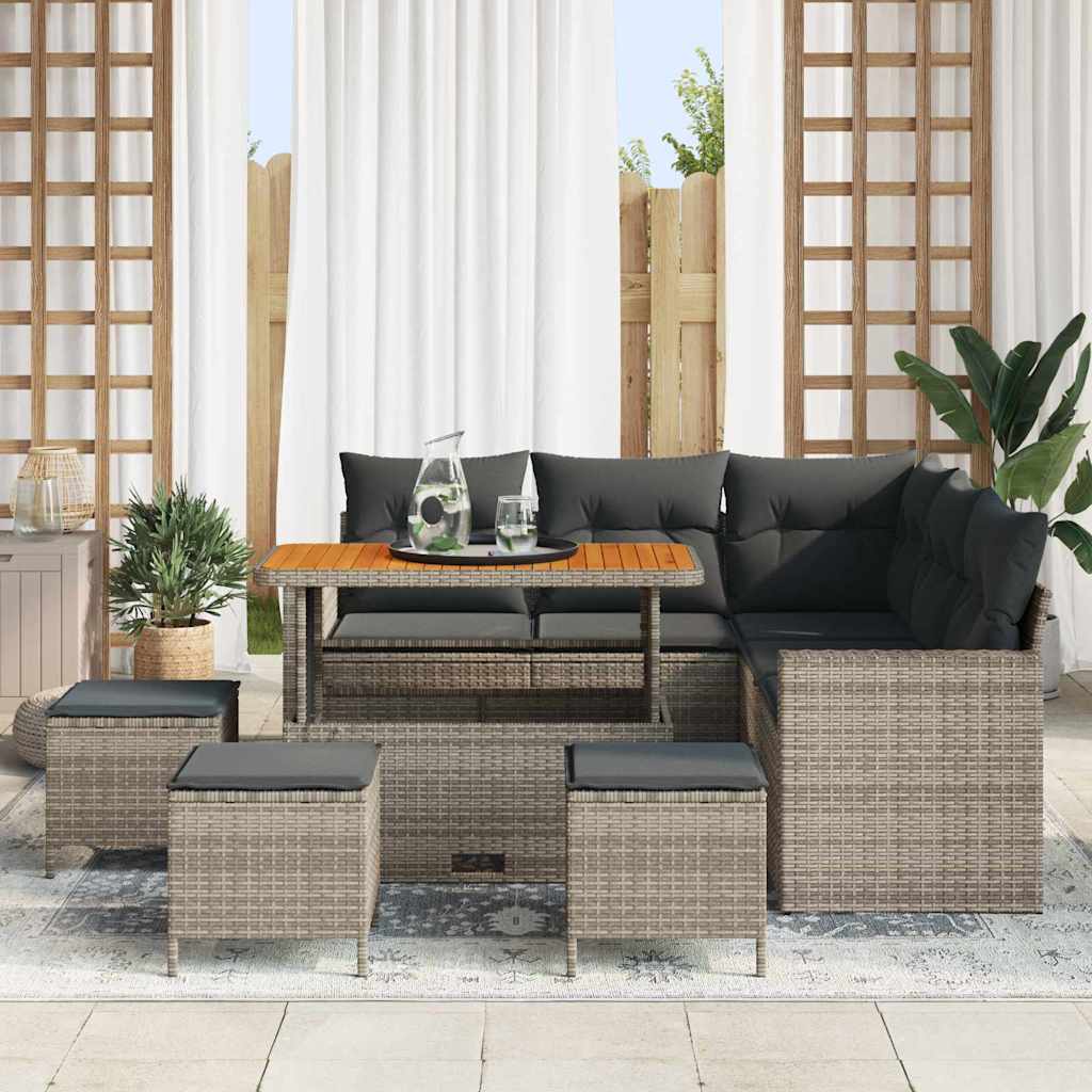 Conjunto de Sofá de Jardim 9 pcs Cinzeto vime PE