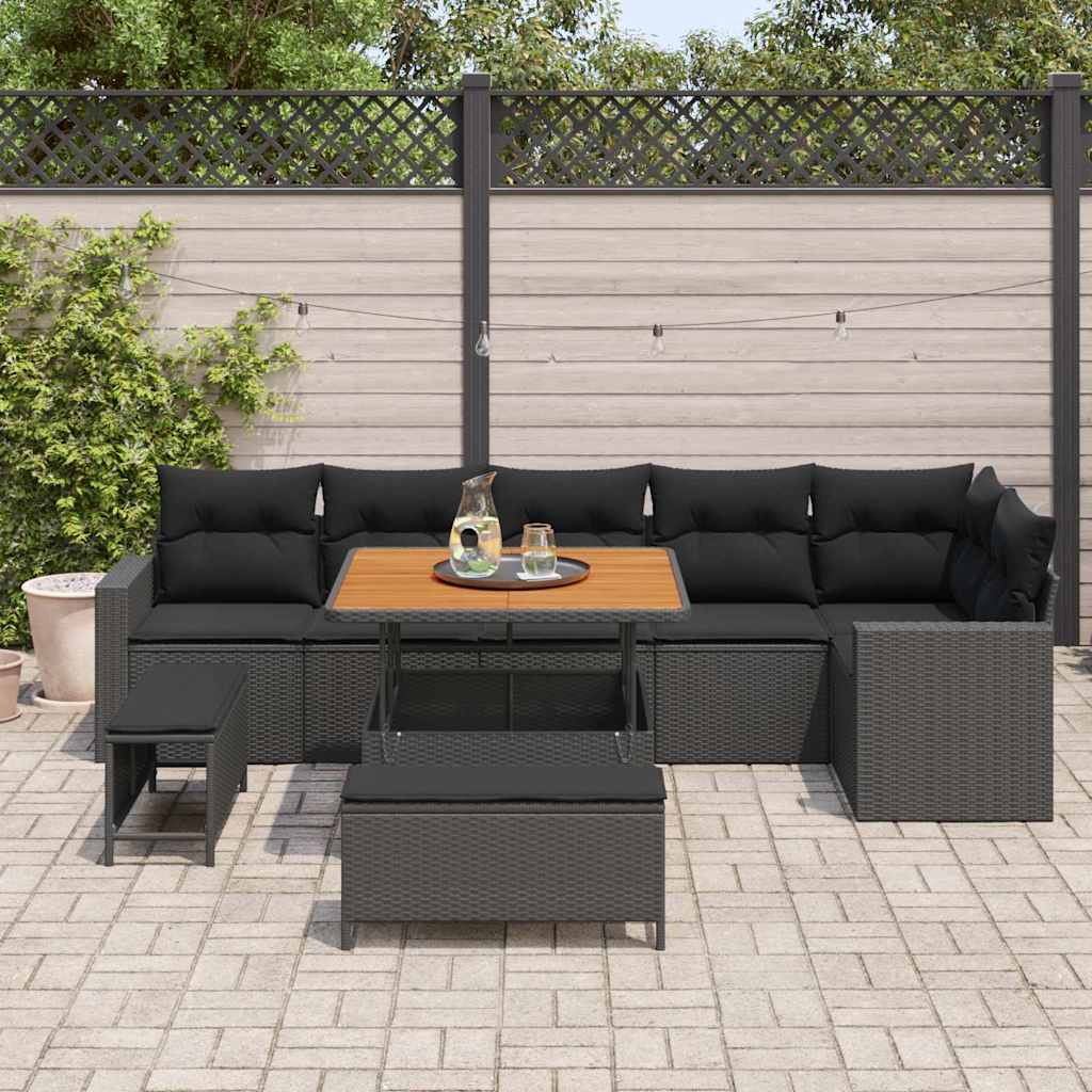 Conjunto de Sofá de Jardim 9 pcs Preto vime PE