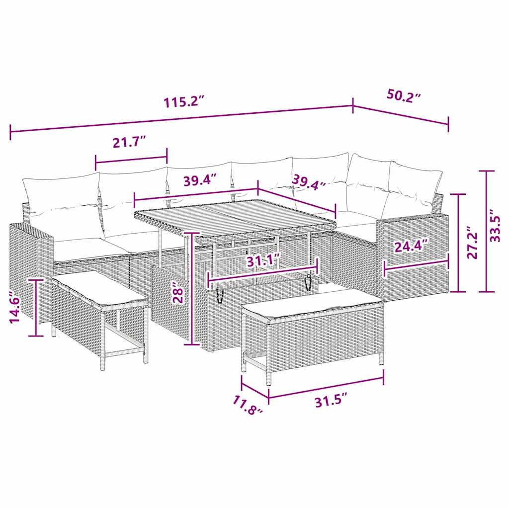 Conjunto de Sofá de Jardim 9 pcs Preto vime PE