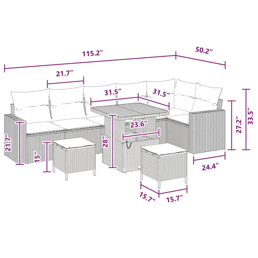 Conjunto de Sofá de Jardim 9 pcs Preto vime PE