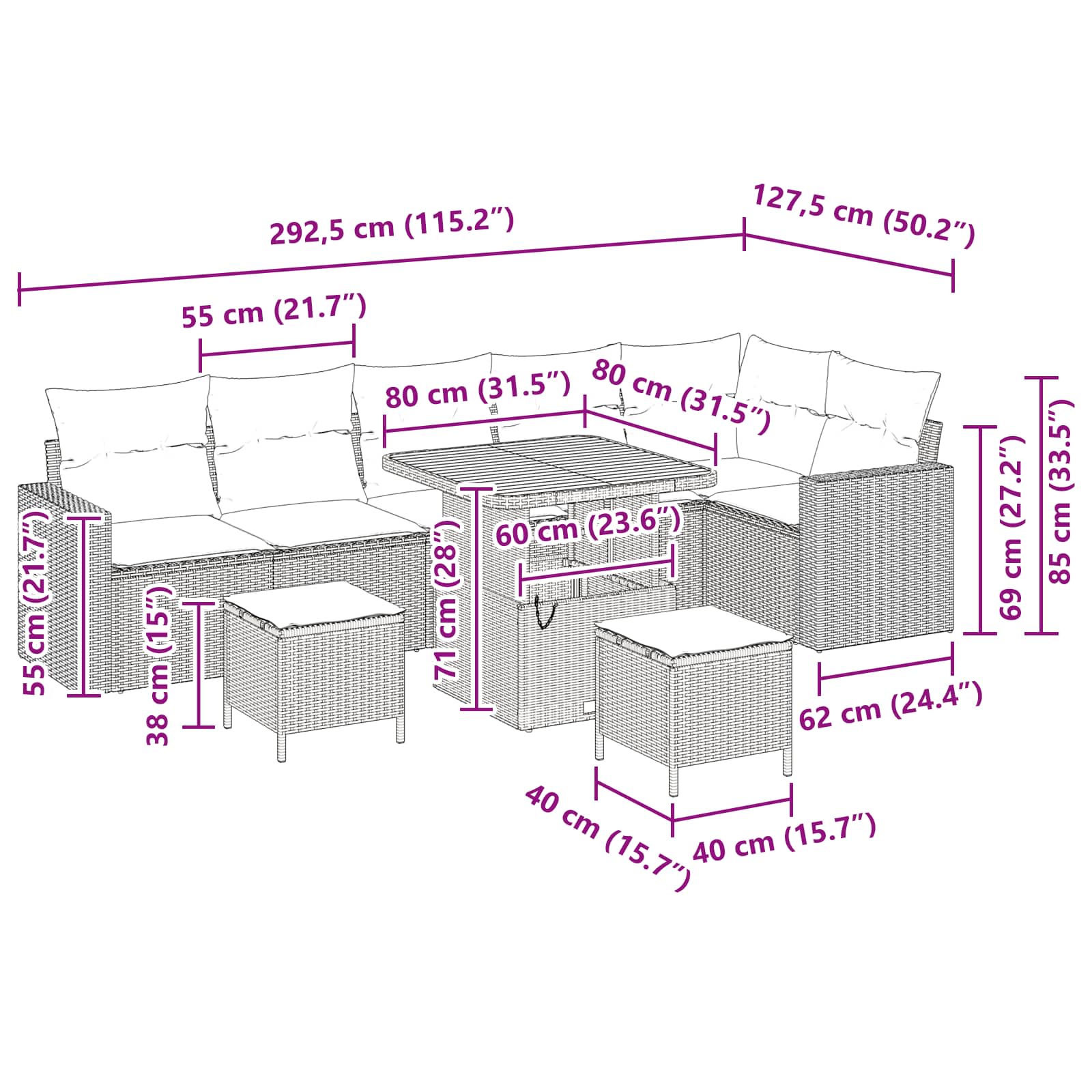 Conjunto de Sofá de Jardim 9 pcs Preto vime PE