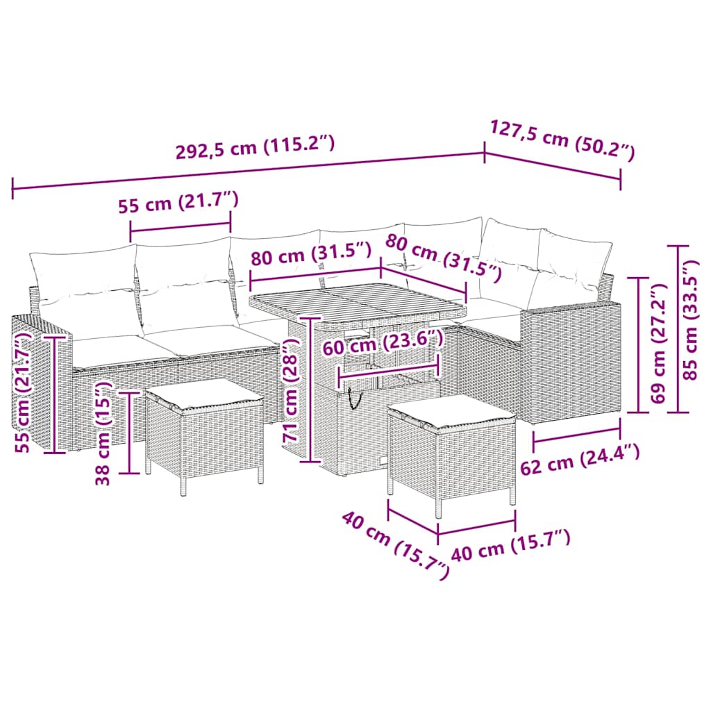 Conjunto de Sofá de Jardim 9 pcs Preto vime PE