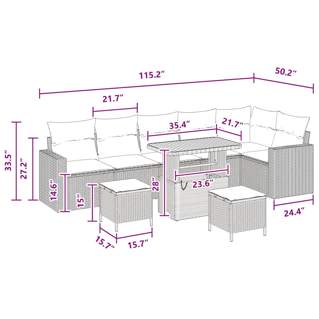 Conjunto de Sofá de Jardim 9 pcs Preto vime PE