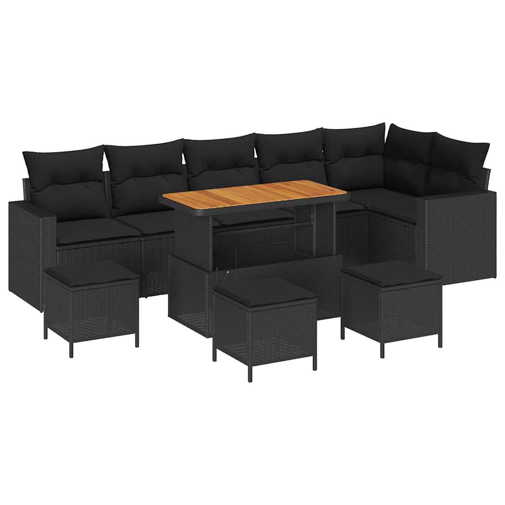 Conjunto de Sofá de Jardim 10 pcs Preto vime PE