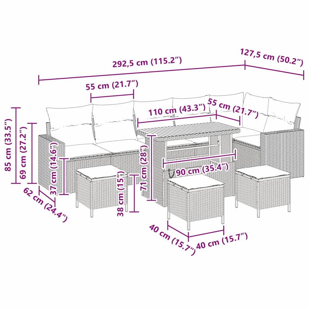 Conjunto de Sofá de Jardim 10 pcs Bege vime PE