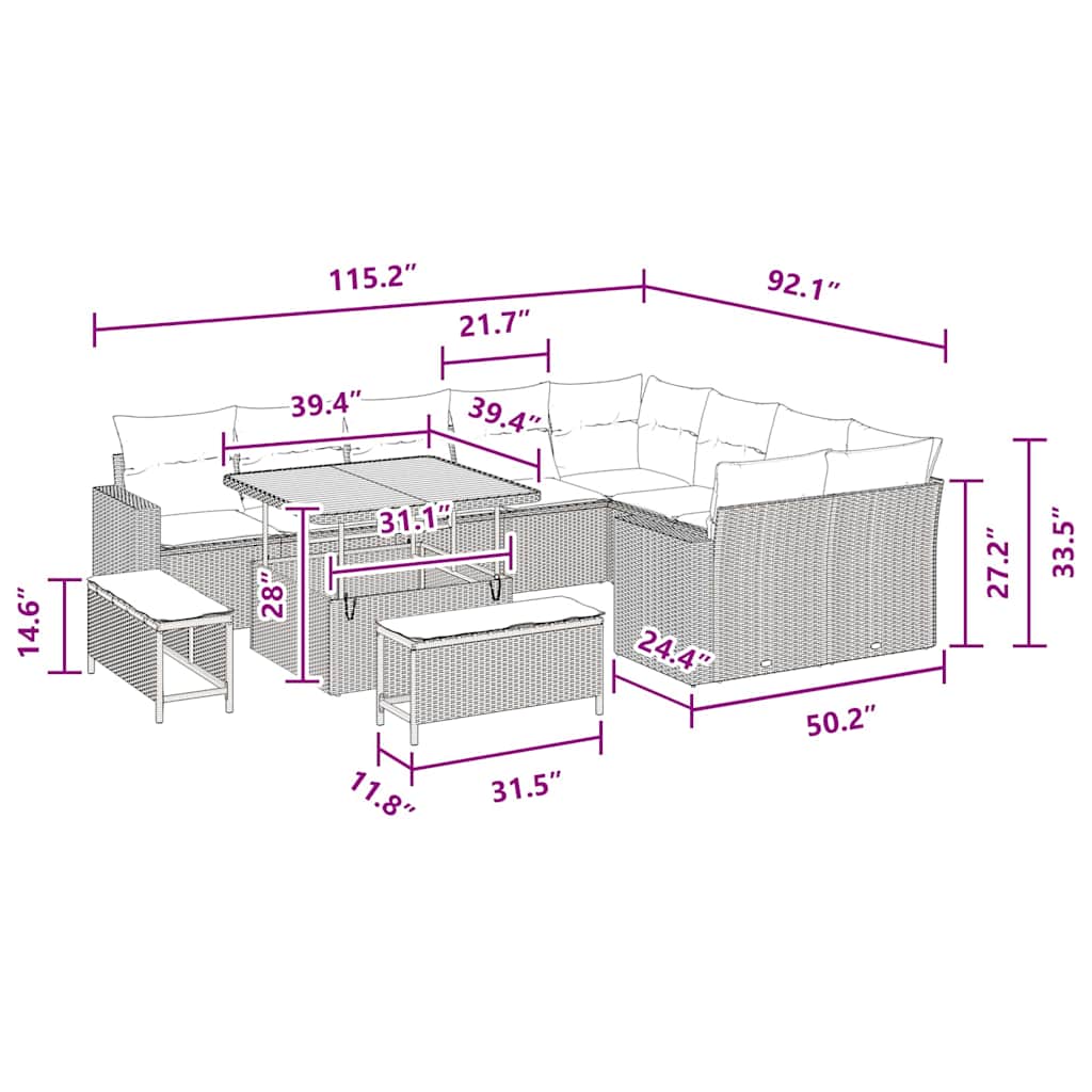 Conjunto de Sofá de Jardim 12 pcs Preto vime PE