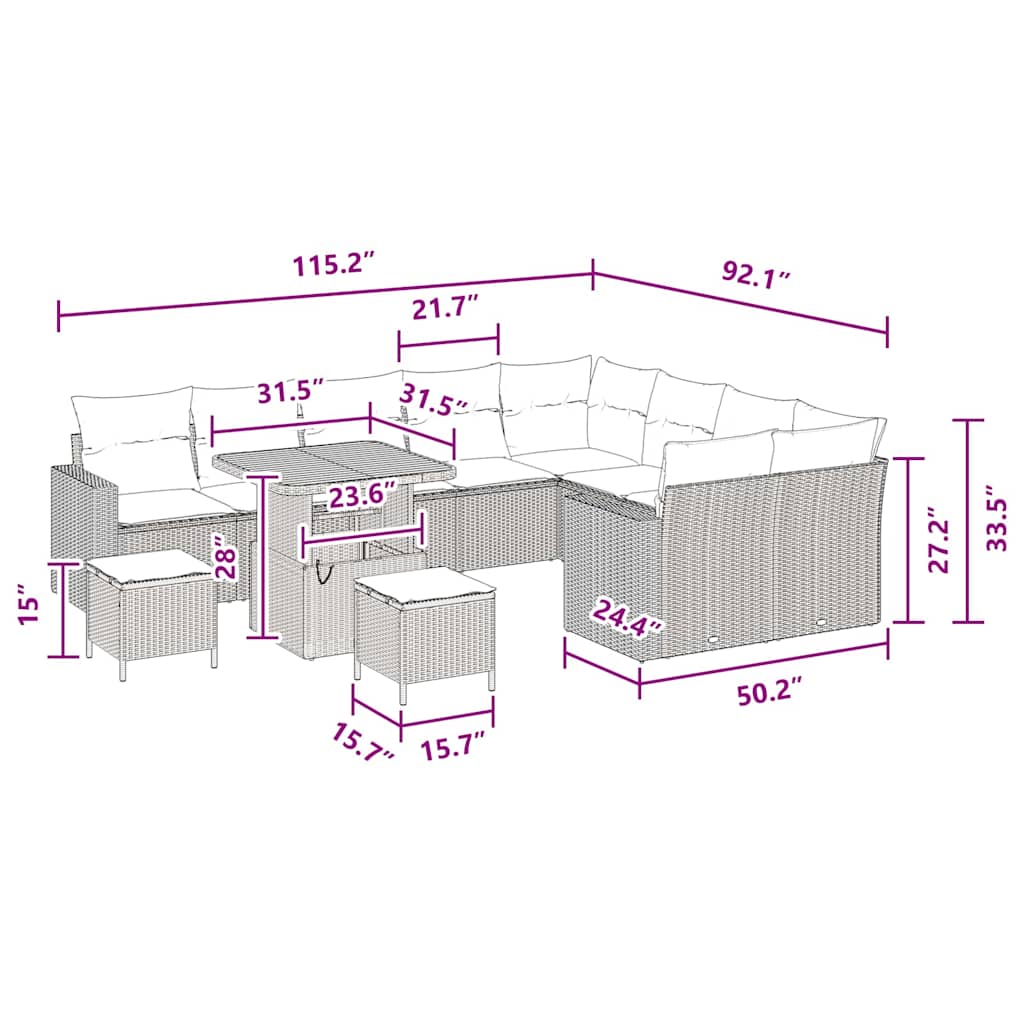 Conjunto de Sofá de Jardim 12 pcs Preto vime PE