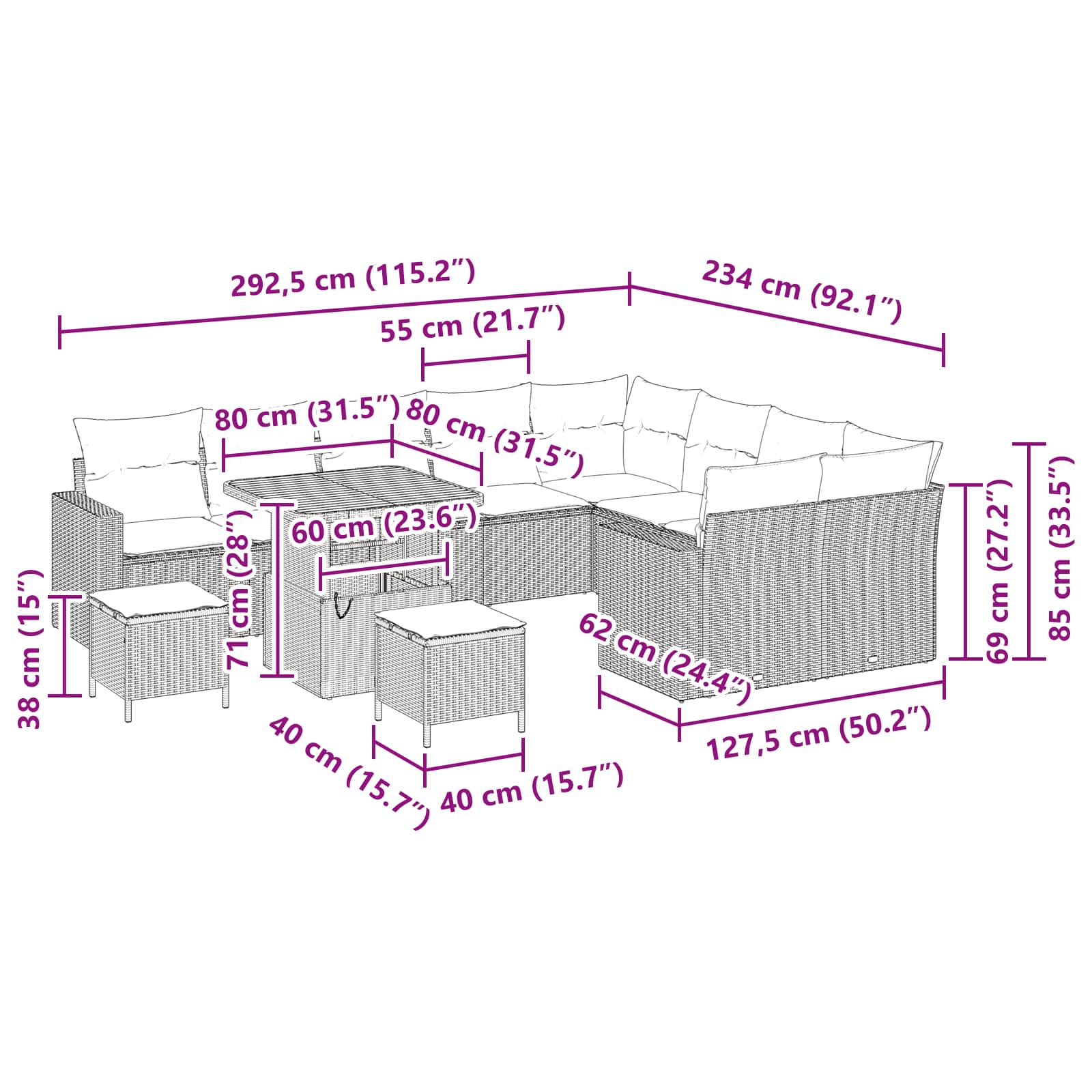 Conjunto de Sofá de Jardim 12 pcs Preto vime PE