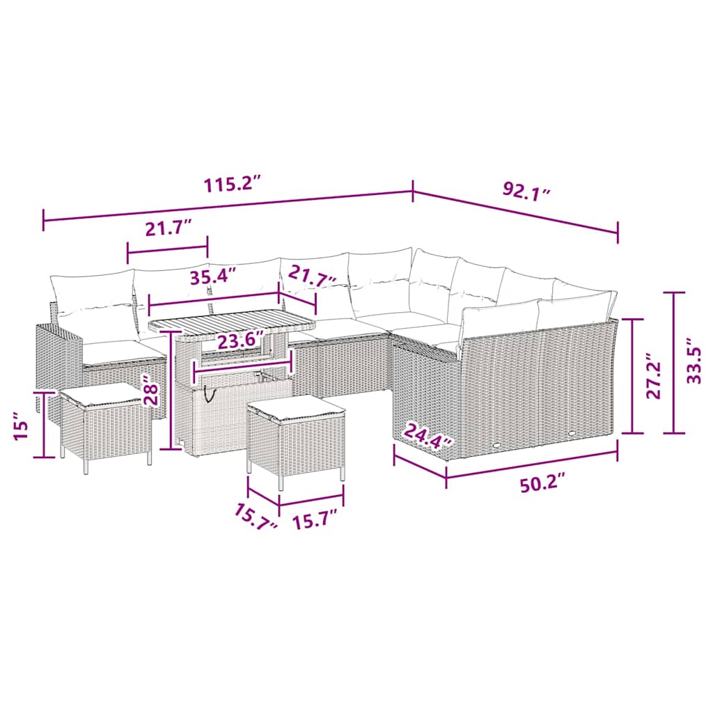 Conjunto de Sofá de Jardim 12 pcs Preto vime PE