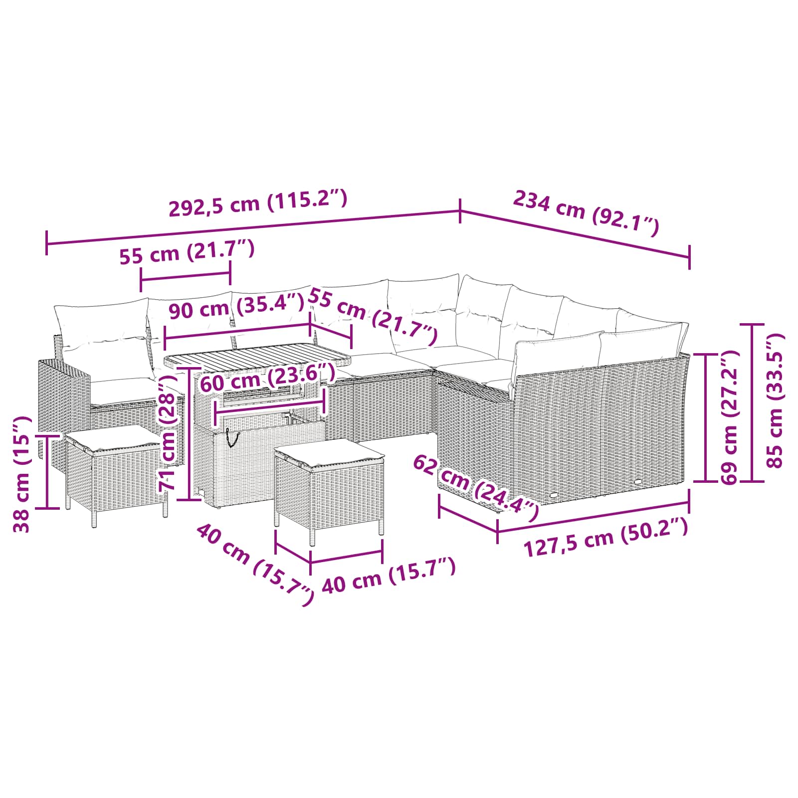 Conjunto de Sofá de Jardim 12 pcs Preto vime PE