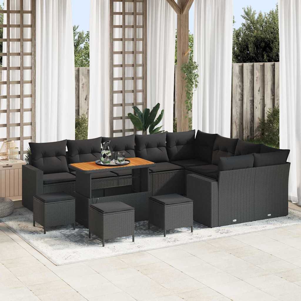 Conjunto de Sofá de Jardim 13 pcs Preto vime PE