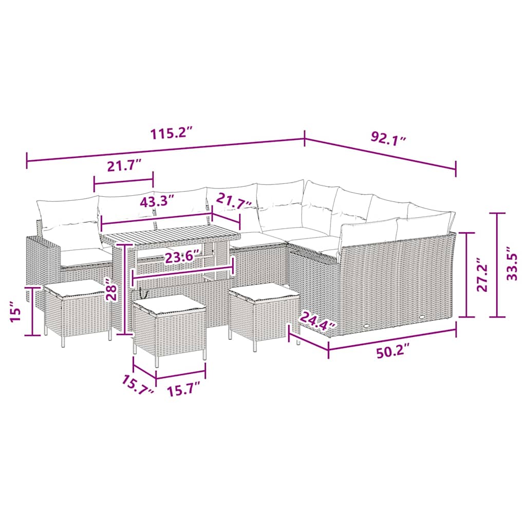 Conjunto de Sofá de Jardim 13 pcs Preto vime PE