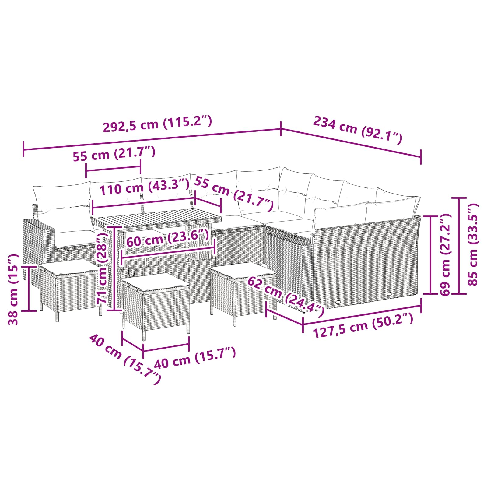 Conjunto de Sofá de Jardim 13 pcs Preto vime PE