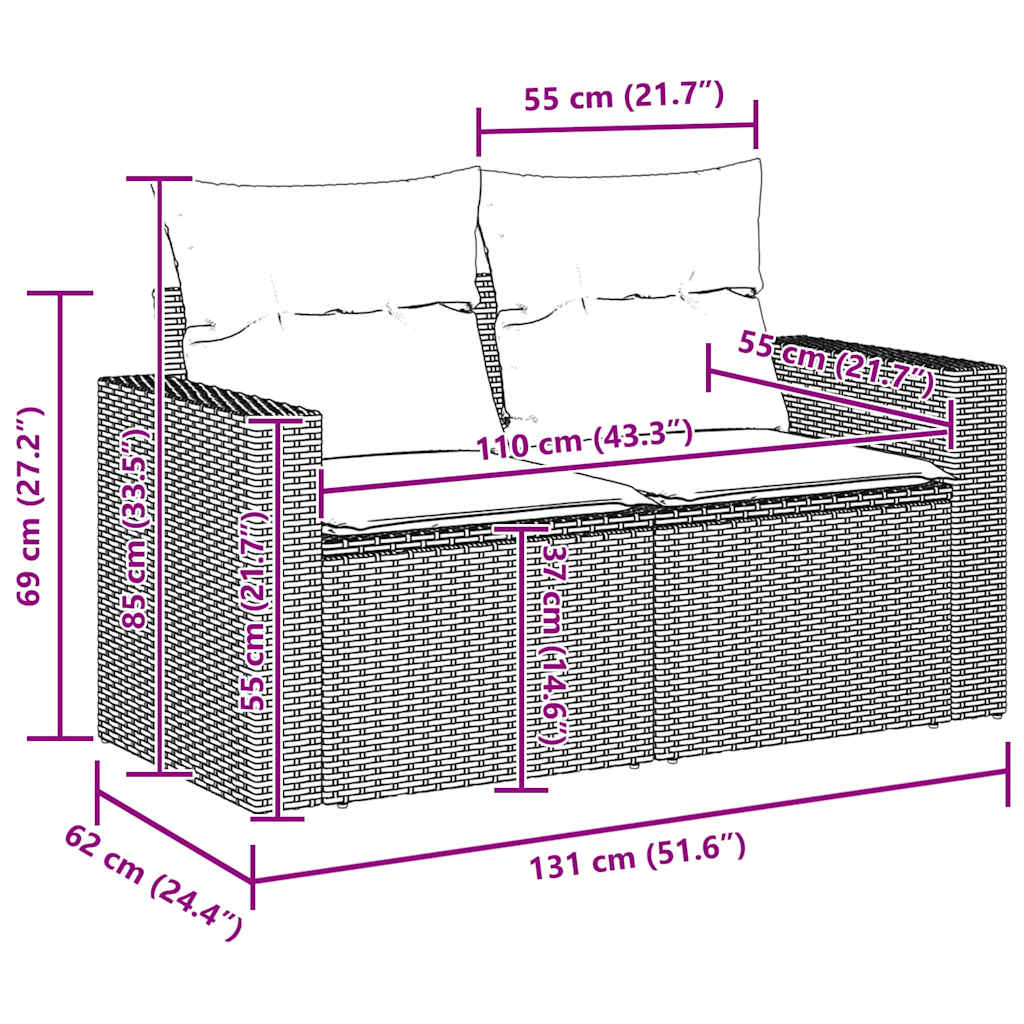 Conjunto de Sofá de Jardim com almofada 13 pcs Cinzeto vime PE