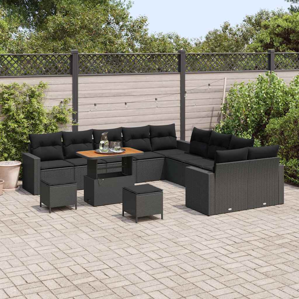 Conjunto de Sofá de Jardim com almofada 13 pcs Preto vime PE