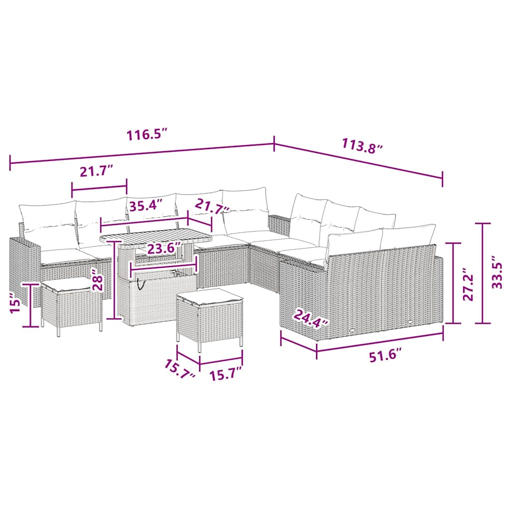 Conjunto de Sofá de Jardim com almofada 13 pcs Preto vime PE