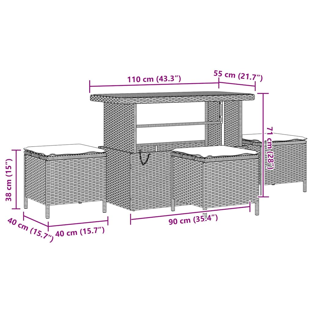 Conjunto de Sofá de Jardim com almofada 14 pcs Cinzeto vime PE
