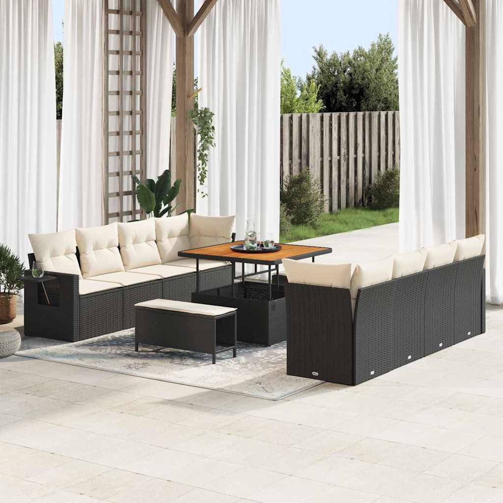 Conjunto de Sofá de Jardim 11 pcs Preto Rattan Sintético